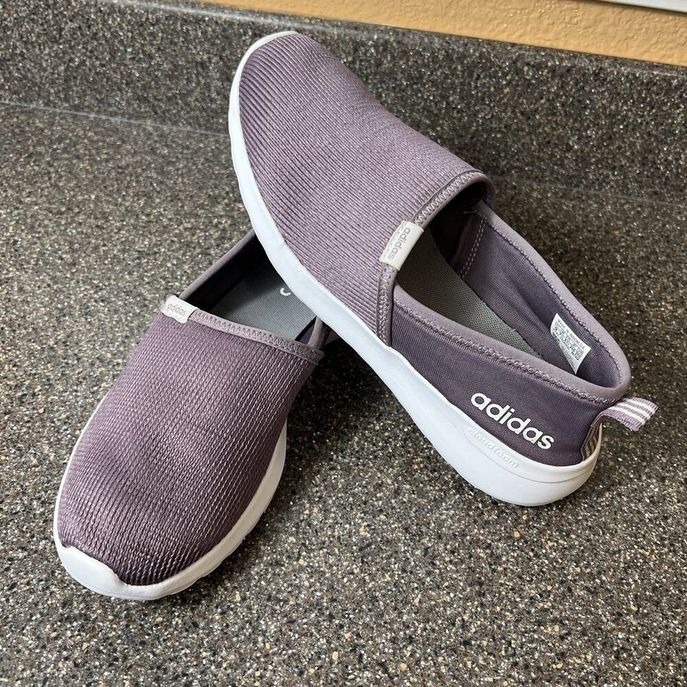 adidas Womens 9 Mauve/Purple Knit Slip On Sneaker Shoes Cloudfoam Comfort Casual